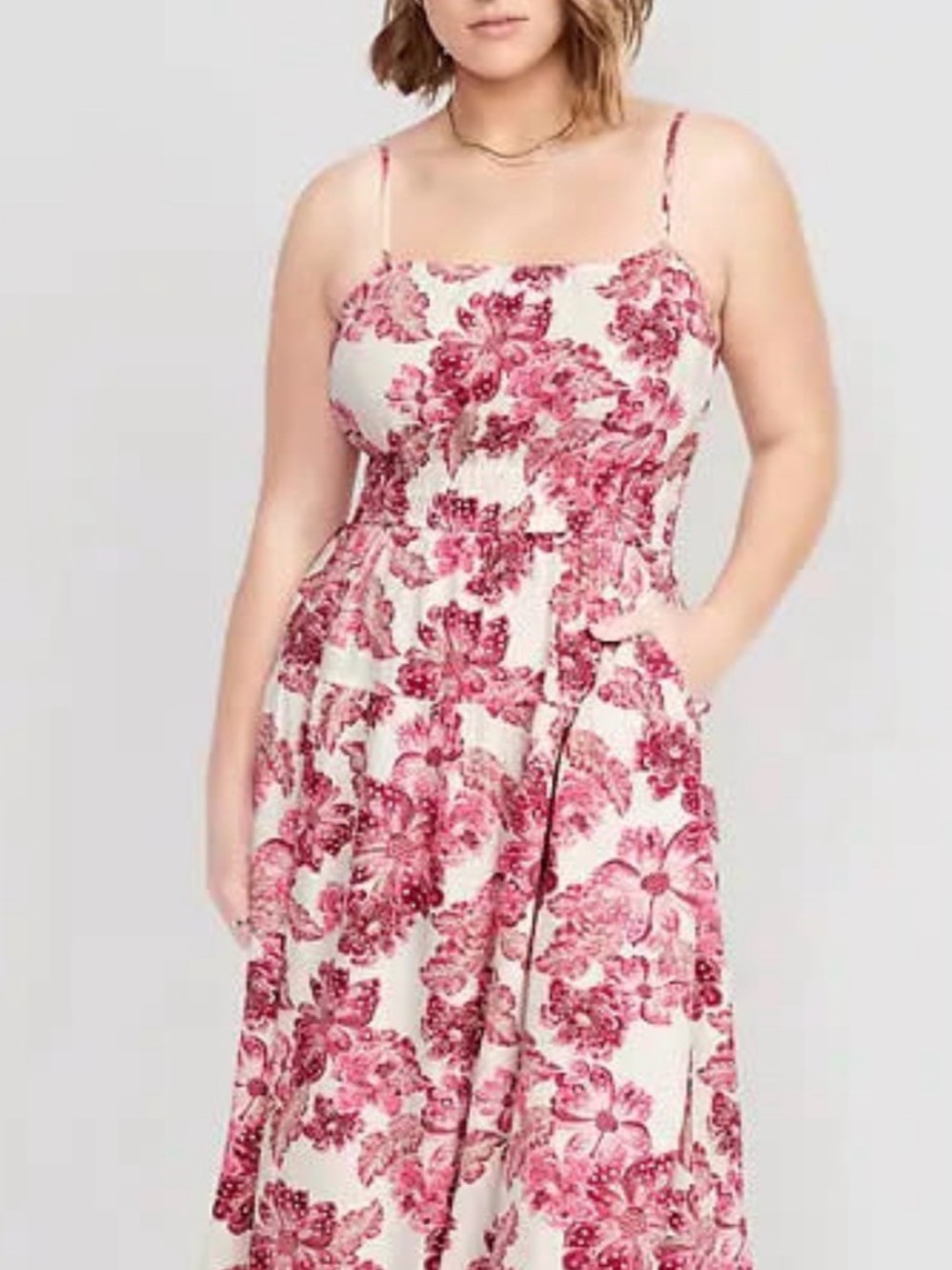 Old Navy Sleeveless Floral Midi Summer Dress in Pink and White
